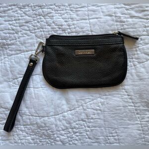 Calvin Klein Black Pebbled Faux Leather Wristlet Wallet Silver Accents Small